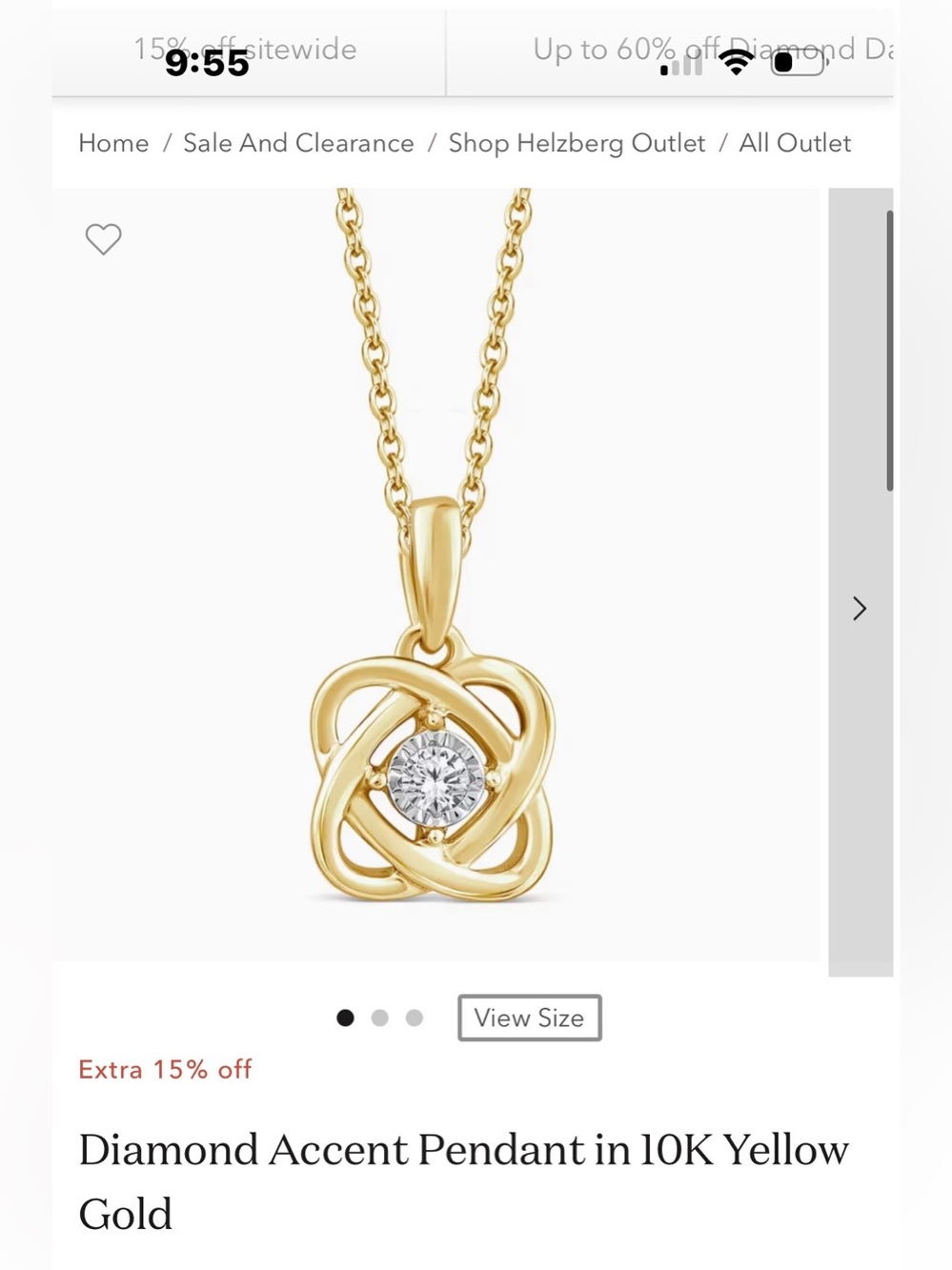 Natural Diamond Knot Pendant Solid Yellow Gold $800